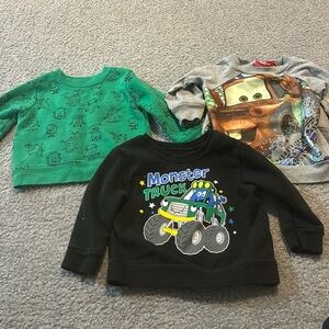 Boys 12 months sweatshirts- monster trucks, cars and monsters. Adorable and warm